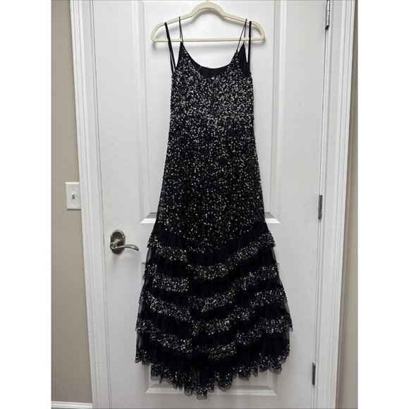 MAC DUGGAL Size 6 Black 10883 Embellished Scoop Neck Tiered Formal Gown Dress - Picture 7 of 11